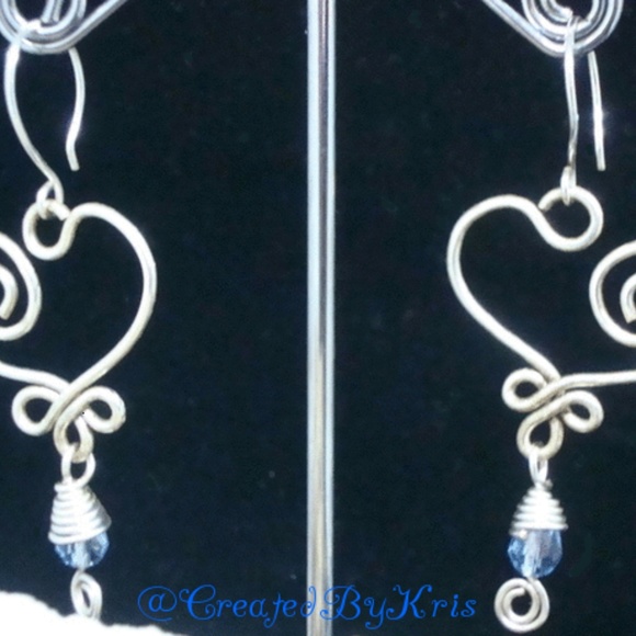 Handcrafted Blue Crystal Spiral Heart Earrings - Picture 4 of 7